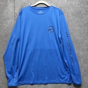 Vineyard Vines Harbor Performance Shirt Mens M Blue Camo‎ Whale Logo Long Sleeve